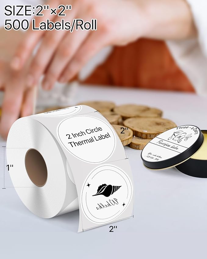iEager 2 Inch Round Thermal Labels, Circle Thermal Printer Stickers, Durable Circular Label Printer Sticker for Business, Logo, Gift, 500 Labels/Roll, White