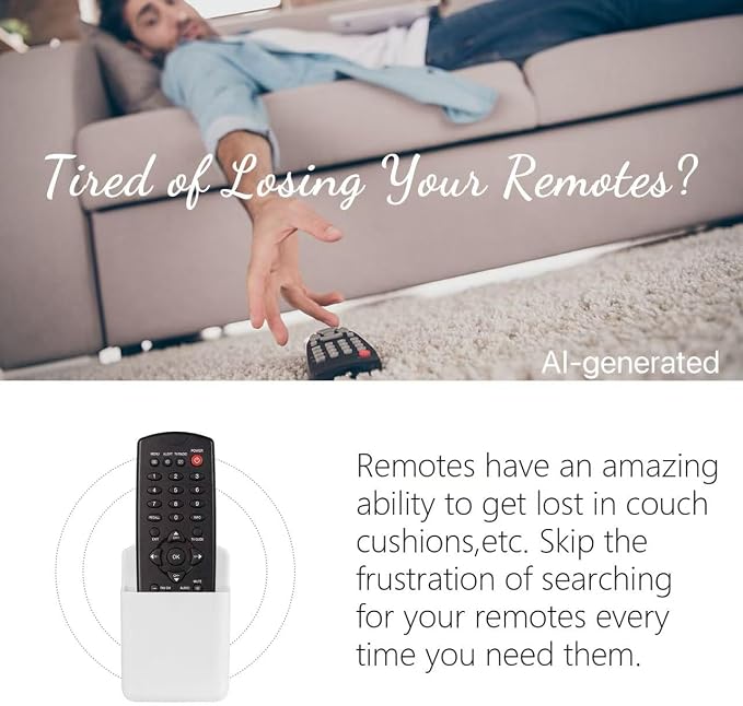 2 Pcs Remote Control Holder Wall Mount, TV Controller Holder, Self Adhesive Remote Holder, Wall Pen Holder Storage Accessories for Home Office School (White)