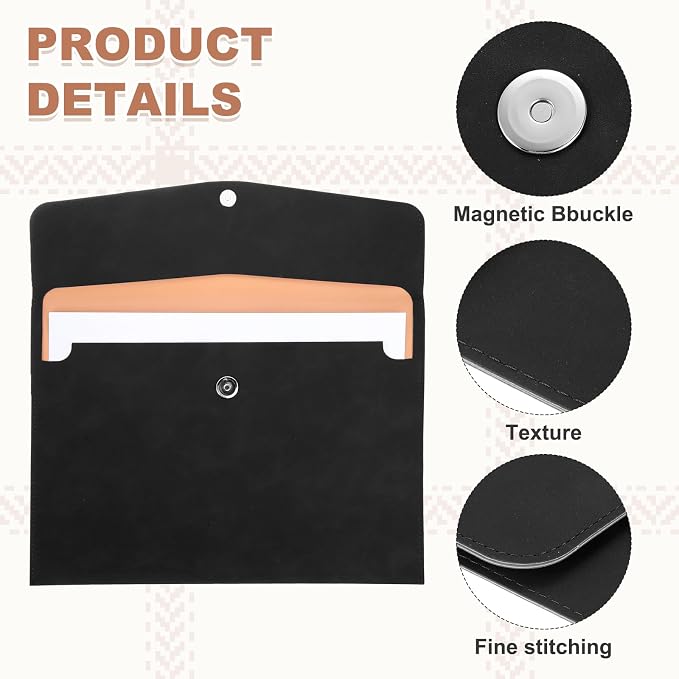 PATIKIL PU Leather File Folders, 7.9x10.6 A4 Document Holder Waterproof Envelope Folder with Snap Closure, Portable Portfolio Organizer Case for Paper Receipt, Black