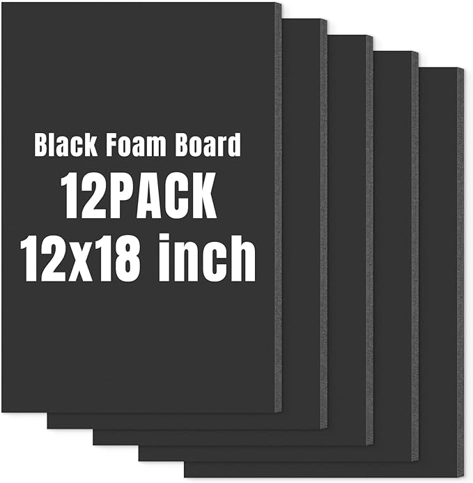 Golden State Art Foam Board 12x18-12 Pack - 1/8" Thick Black Poster Board Acid Free Foamboard for Paintings Prints, Art, Display, Crafts, Presentation and Projects