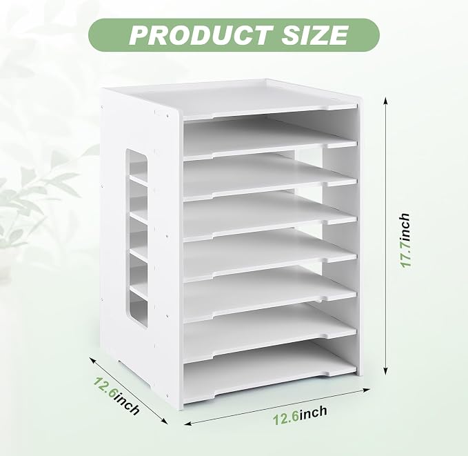 Juexica 8 Tier Scrapbook Paper Organizer 17.7 x 12.6 x 12.6 Inch Stackable Paper Storage Holder for Desk Desktop File Organizer for Home Office Classroom School