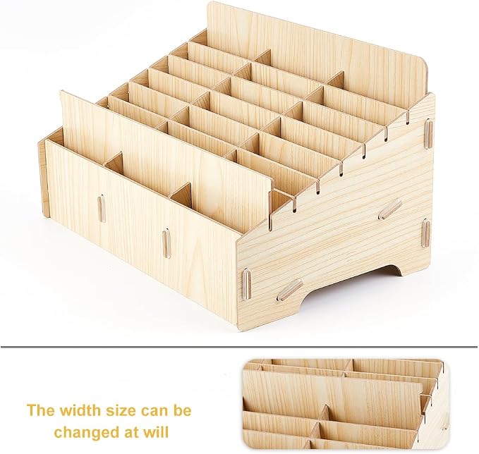BENECREAT 24-Grid Wooden Cell Phone Storage Box, Beige Mobile Phone Management Storage Box Desktop Organizer for Office and School Supplies, Maple Wood Color