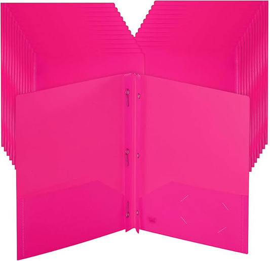 Mr. Pen- Plastic Folders with Pockets and Prongs, 24 Pack, Letter Size, Pink, Flexible Plastic Folders with Prongs