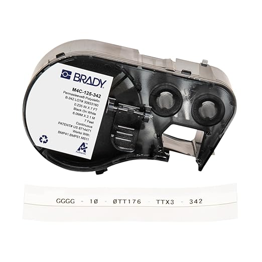 Brady Authentic (M4C-125-342) PermaSleeve® Heat-Shrink Labels Polyolefin 0.125 in Black on White, 7 ft roll. for use with The BMP41, BMP51, and M511 Label Printers