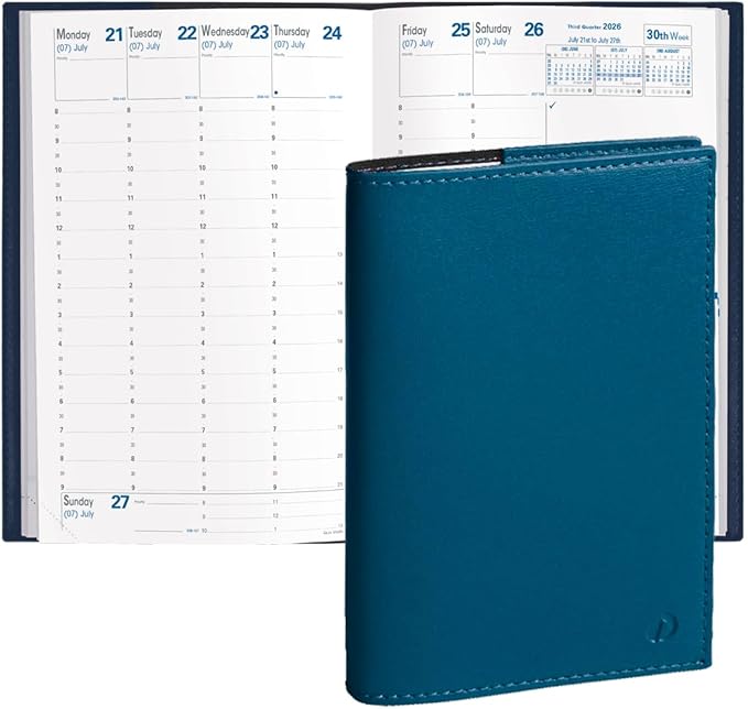 Quo Vadis 2026 Minister - Weekly/Monthly Planner - 12 Months, Jan. to Dec. - 6 1/4 x 9 3/8" - Smooth Faux Leather Steel Blue Cover- Time Management Appointment Organizer