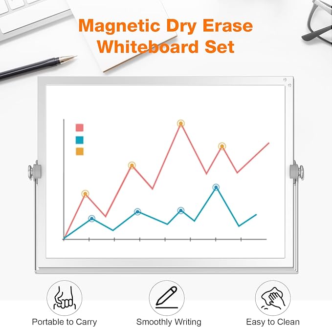 Dry Erase White Board, 16" x 12" Magnetic Desktop Whiteboard with Stand, Dry Eease Board Mini Easel Double Sided on Table Top with Holder for Kids Drawing, Teacher Instruction