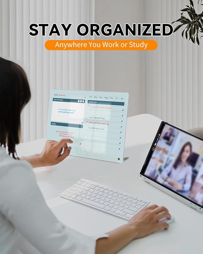 Acrylic Dry Erase to-Do List Board with Top Priorities Notes, 9x13 Desktop Whiteboard Planner with Stand, Clear Acrylic Task Organizer for Office/Home/School, Includes 3 Dry Erase Markers (Blue)