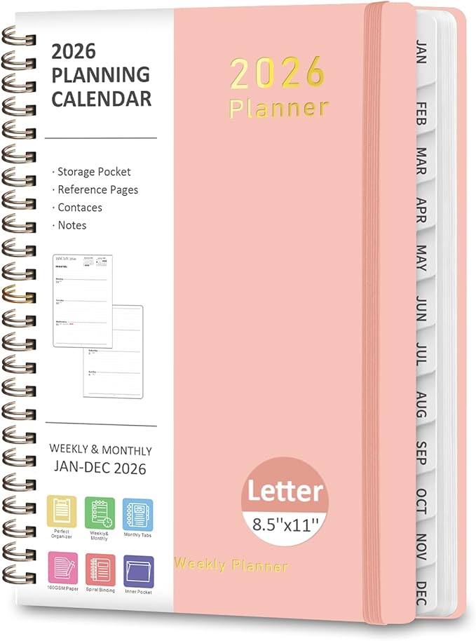 2026 Planner, Weekly and Monthly Calendar Academic Planner, Jan 2026 - Dec 2026, Planning Agenda Book for Desk Accessories and School Supplies - Letter Size(8.5'' x 11'')