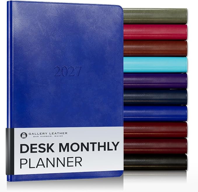 Gallery Leather Desk Monthly Planner 2027, Elegantly Bound Calendar Planner and Notebook with Stylish Gold-Gilded Page Edges, 18 Months - Acadia Malibu - 8x5.5"