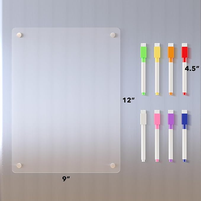 Neatsure Acrylic Magnetic Dry Erase Board for Fridge, Clear Whiteboard for Refrigerator, Notepad Memo to Do/Grocery List White Board, w/ 8 Colors Markers, 12"x9"