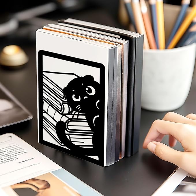 Nonskid Thickening Iron Metal Bookends for Shelves, Cute Peeping Cats Book Shelf Book Ends Decorative for Library School Office Home Study Desk Organizer Decorative Books