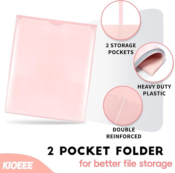 Plastic Folders with Clear Front Pocket (12 Pack) with 2 Pockets, Heavy Duty Letter Size Colored Plastic Folders for School Office，Letter Size Paper
