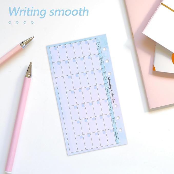 Veemoon Monthly Planner Refill for 6-ring Binder A6 Size with 14 Undated Gradient Color Sheets, Monthly and Weekly Calendar Inserts for Budget, Meal Planning, and Home Organization