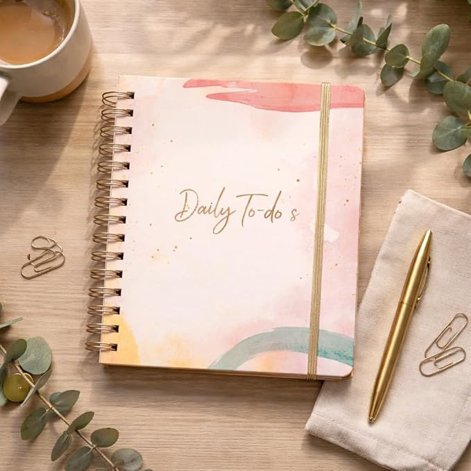 Paper 'n Such To Do List Notebook - Undated Daily Planner, Spiral Hardcover Notepad, College Essentials, Task Organizer Agenda Pad for Work, Notes and CheckList- Colorful Pink