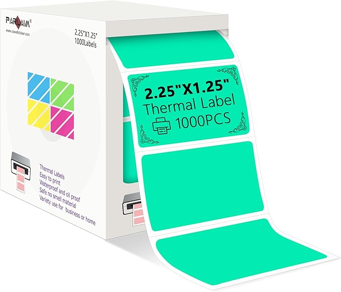 PARLAIM 2.25x1.25 Thermal Labels,1000 Labels Rectangular Direct Thermal Stickers Labels Roll Compatible Thermal Printer, Mailing Labels, Shipping Labels Self-Adhesive Direct Thermal Labels (Aqua)