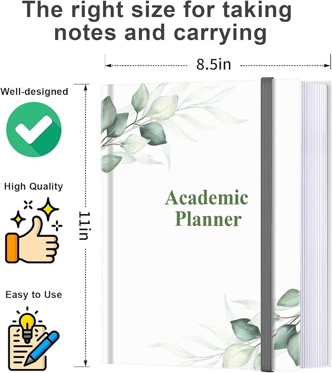 Academic Planner for 2026-2027 or Anytime – 8.5" x 11" Undated Weekly Student Planner For Homeschool, High School, College & Nursing Students, 200 Pages, Green Leaf