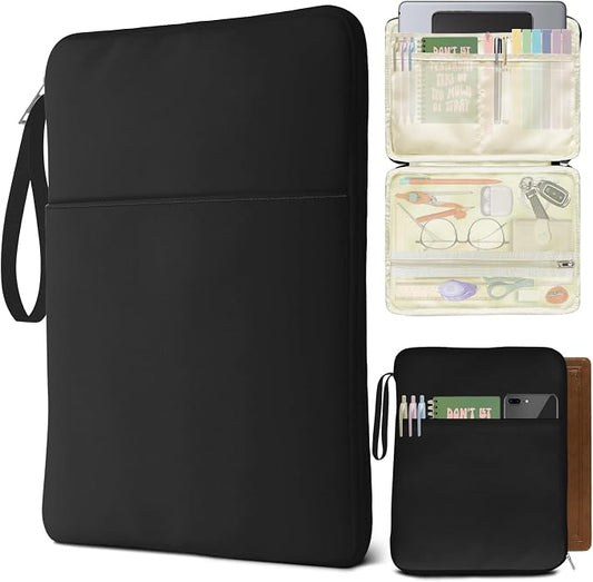 Black Book Sleeve Kindle Pouch, Book Protector Case with Zipper, PU Leather Waterproof Book Cover Bag, Portable Book Pouch for Book Lovers Gifts Paperbacks Bibles Hardcover