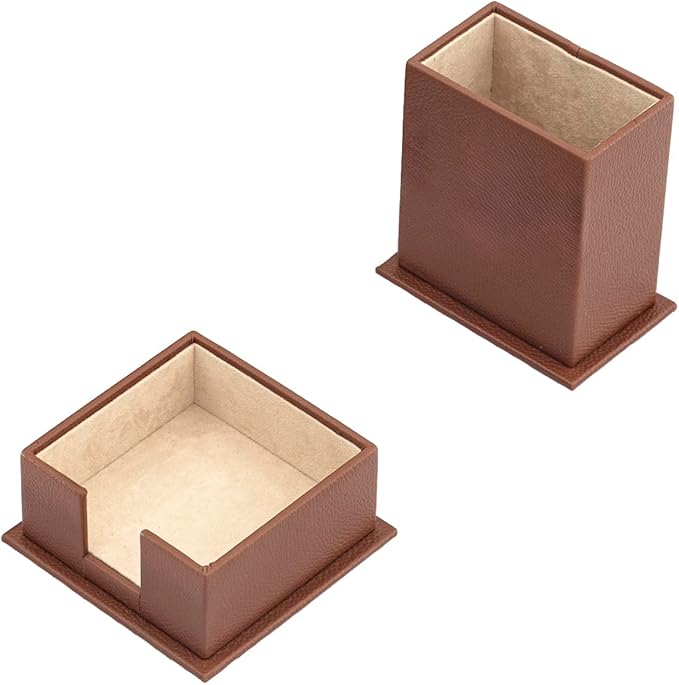 Leather Document Tray - Pen Holder - Note Paper Holder -3 Accessories-Desk Organizer - Office Desk Accessories - Desktop Storage - 3 PCS (Tan)
