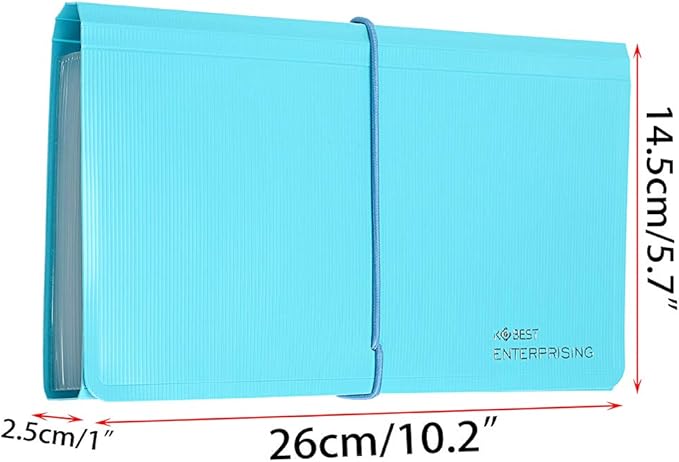 BTSKY Expanding File Folder - Blue, Plastic, 10.2in x 1in x 5.7in, 13 Pockets, Easy Subdivision, Fasten Rope Closure