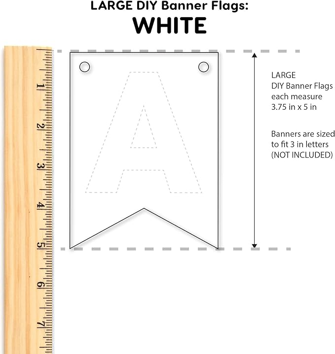 80 pcs Paper DIY Banner Flags White Pennant Banners, Large (3.75 x 5 in), US Made Card Stock Punch Out Blank Pennants for Party Decorations, Kids Birthdays, Classroom, Celebration, Festive Parties