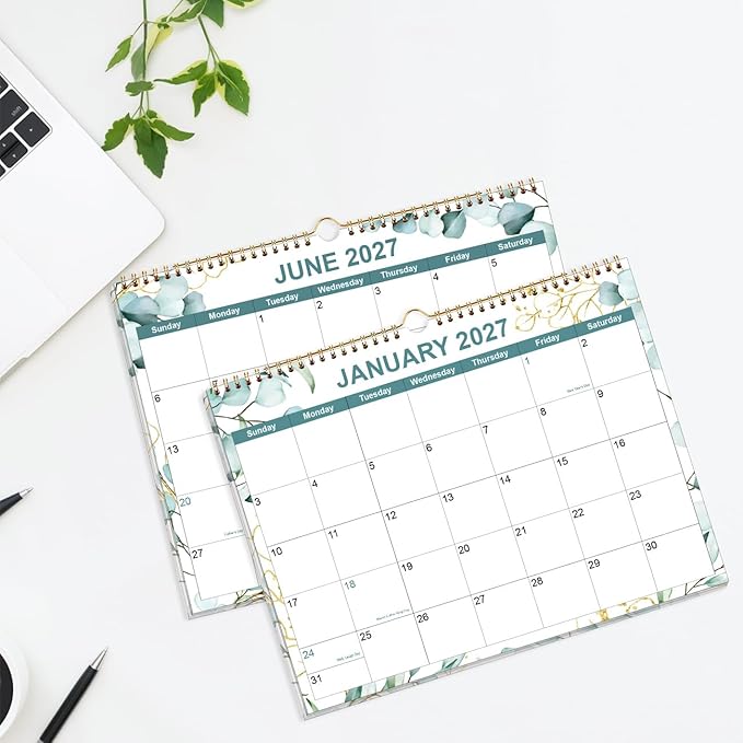 2026-2027 Calendar - Calendar 2026-2027 from June 2026 - December 2027, 19 Months Calendar with Premium Paper, Twin-Wire Binding & Hanging Hook, 8.5" x 11", Leaf