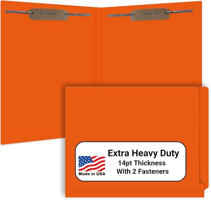 Orange File Folders, Doctor Stuff, Letter Size Reinforced End Tab Folder with 2" Bonded Fastener on Inside Front and Back, 14 pt Stock, Carton of 250