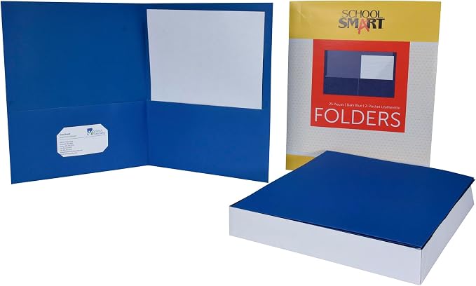 School Smart 2-Pocket Folders, Dark Blue, Pack of 25