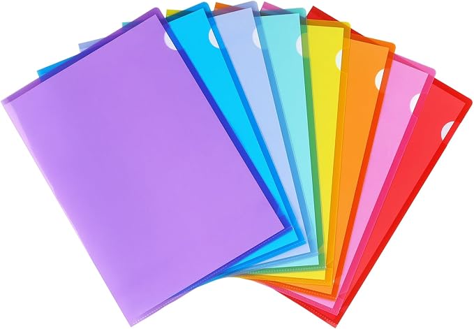 Tamaki 16 Pack Clear Plastic Folders Sleeves, Plastic Sleeves for Documents Transparent Paper Poly Jacket Sleeves Folders, 8 Assorted Colors