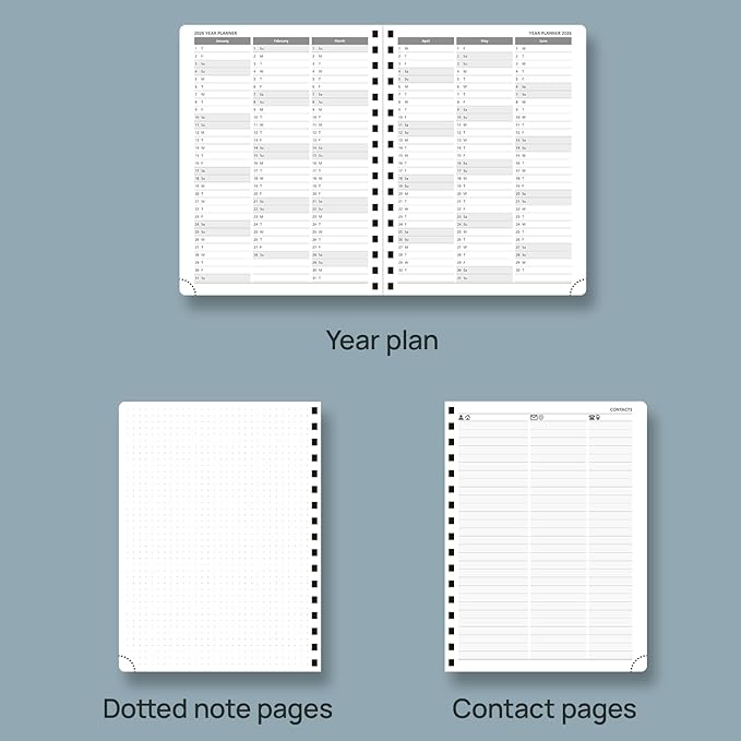 POPRUN 2026 Planner (Jan.-Dec.), Medium-6.75" x 8.75", Horizontal Weekly Notebook, 12-Month Calendar Book with Monthly Tabs, Spiral Soft Cover, Inner Pocket, 100 GSM - Aquamarine