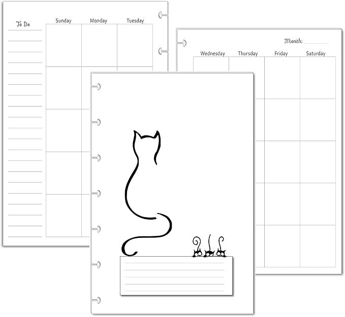 Undated Monthly Calendar Refills for Letter, Junior, Classic, Skinny, Mini size Discbound Planners Fİtts Happy Planners Levenger Circa TUL Staples Arc Notebook Office (7-Disc, 4.6"x7", Cat)