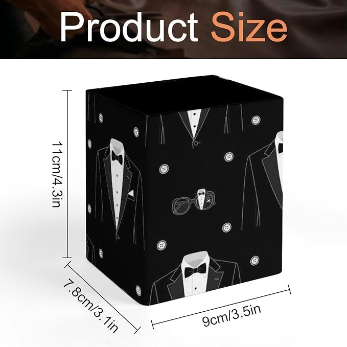 Holder Cup Makeup Brush Storage Organizer, Waterproof Multifunctional Office Supplies, Pen Holder Square Leather Pencil Black Tuxedo