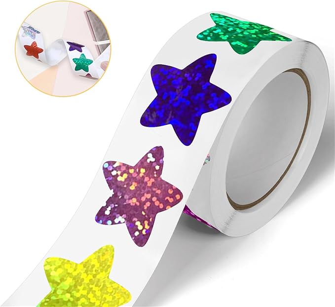Sparkly Foil Small Star Stickers 500Pcs Multicolor Star Stickers 1" Diameter for Kids Reward, Arts and Crafts and Home Teacher Supplies Planner and Classroom (Multicolor 500pcs)