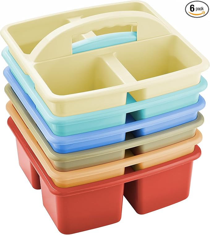 ALINK Plastic Classroom Caddy Organizer with Handle, 6-Pack 4 Compartments, Teacher Supply Storage Caddy for Classroom, Table, Desk, Office, Art Crafts - Macaroon