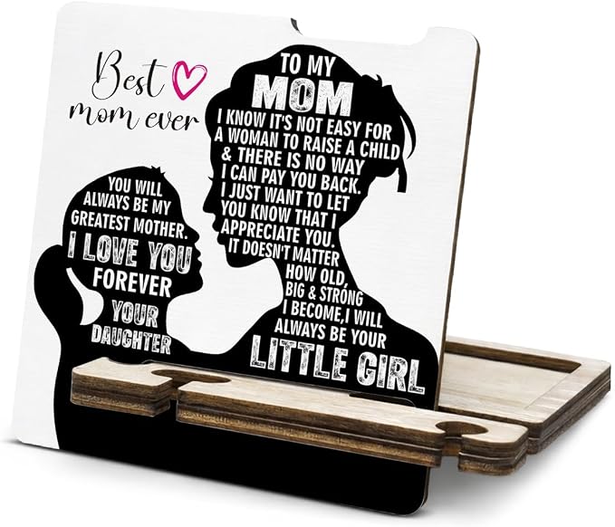 Mother's Day Appreciation Gift - Multi-functional Desk Organizer - Motivational Best Mom wooden Sign for Office Desk Shelf Decor