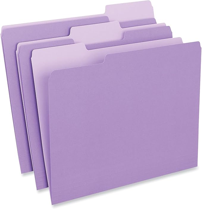 Universal 12305 Recycled Interior File Folders, 1/3 Cut Top Tab, Letter, Violet, 100/Box