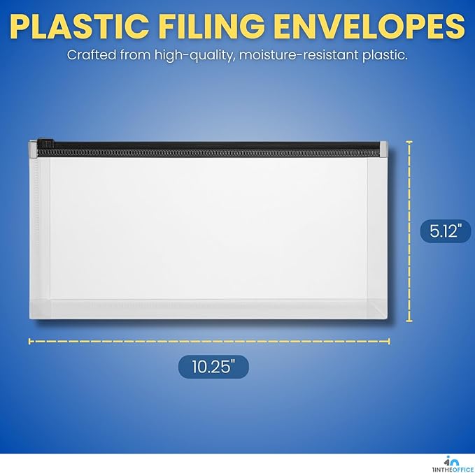 1InTheOffice Plastic Filing Envelopes with Zipper Closure, Moisture Resistant Envelope, Letter Size, Assorted Colors, Check Size (5 Pack)