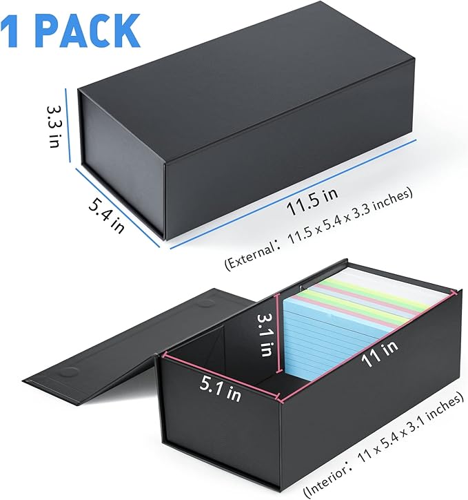 Harhana 3x5 Index Card Holder Card File Box Organizer, Hold 1200 3x5-Inch Flash Cards 1 Pack Black