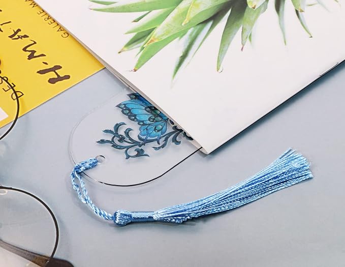 Blank Clear Acrylic Bookmakrs Penta Angel 20Pcs Plastic Craft Transparent Acrylic Bookmakrs with 20Pcs Small Bookmakrs Tassels for DIY Projects and Graduation Gift Tag (Semicircle)