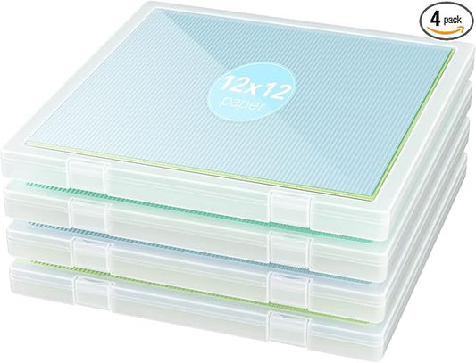 Denkee 12 x 12 Paper Storage, 4 Pack Scrapbook Paper Organizer Storage, Craft Organizers Box, Portable Storage Containers for Board Game, Craft, Art Supplies