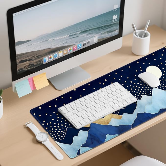 Moonlight Peaks Gaming Mouse Pad Large Desk Mat Blue Gold Mountain Starry Night Mousepad Computer Keyboard Pad Mouse Mat Laptop Mat 31.5 x 11.8 Mouse Pads for Desk Home Office Gaming
