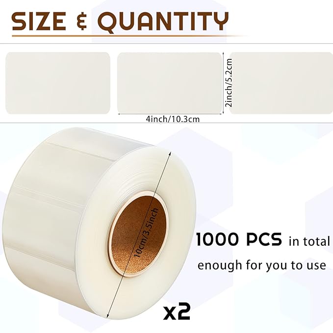 Zonon 1000 Pcs Clear Labels Label Protector Clear Stickers Wafer Seals Waterproof Labels for Protecting Barcodes, Numbers and Stickers (4.06 x 2.05 Inch,Rectangle)