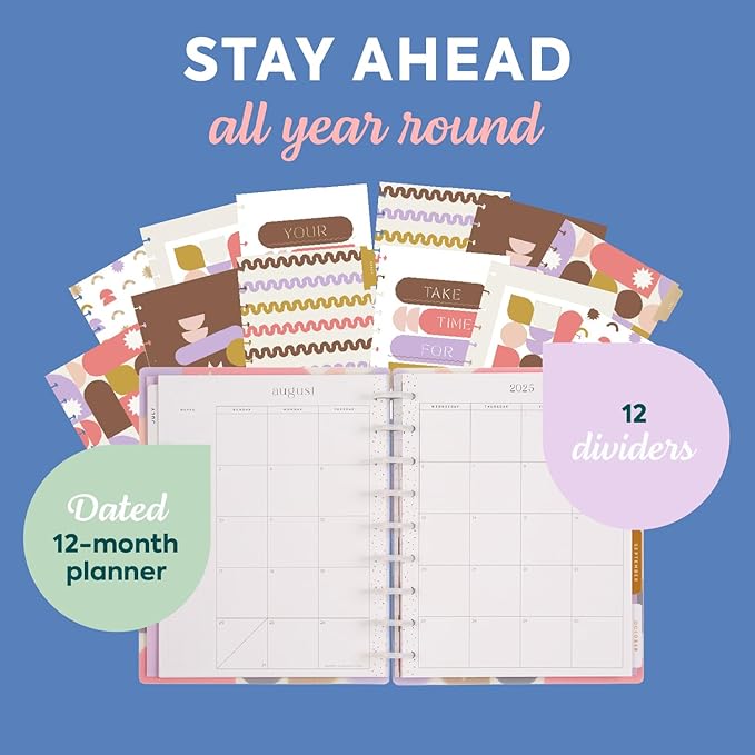 Happy Planner Disc-Bound Academic Planner July 2025 - June 2026 Daily, Weekly and Monthly - 3 Bonus Months, Classic Size, Dashboard Layout, Stacked Geos