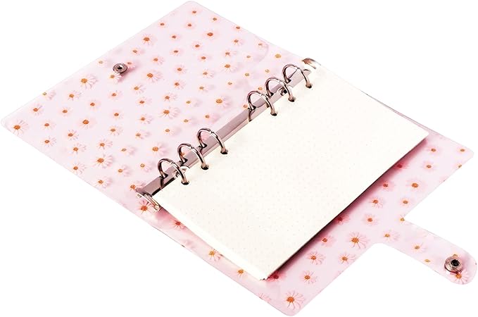 A6 A5 6-Holes Colorful PVC Cover Personal Organizer with Snap Button Closure File Folder for Loose Leaf Sheet Protectors Notebook Refill (Little Pink Daisy, A6 mini Set)