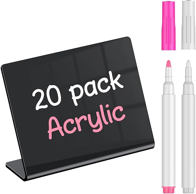 Uniclife 20 Pack Mini Acrylic Chalkboard Signs for Food, Small Chalkboard Signs with Chalk Markers, Reusable Glossy Food Signs Food Labels for Party Buffet Wedding, Blackboard Place Cards Table Signs