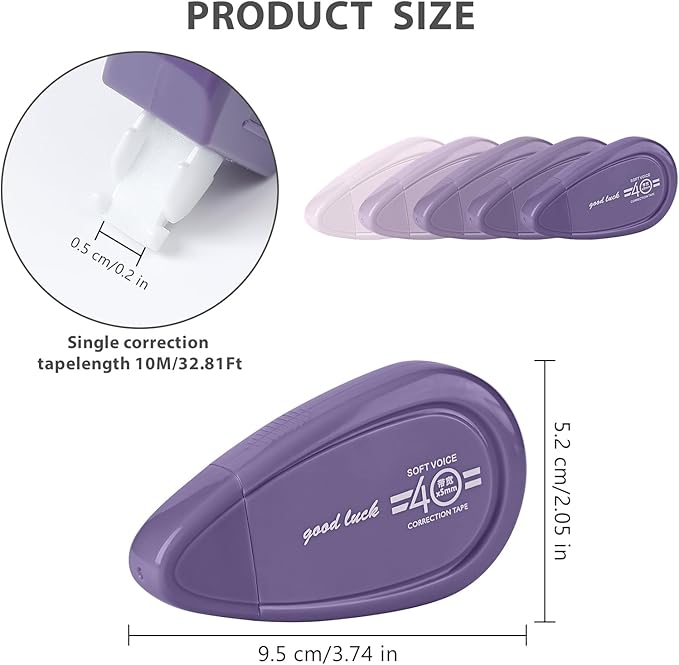 5pcs White Correction Out Tape, 32.81 Feet Cute Correction Tape for Instant Corrections, Easy to Use Applicator for Office and School Supplies (Purple)