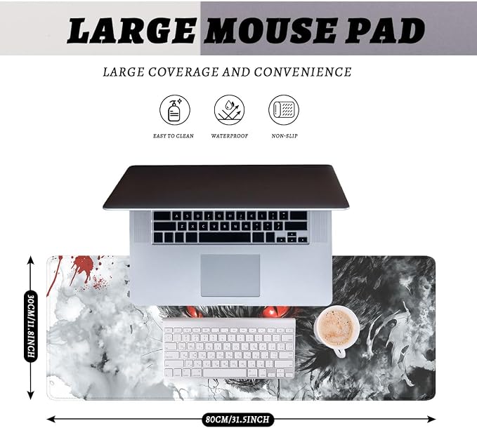 Evil Cat Gaming Mouse Pad Desk Pad Gothic Red Eyes Mousepad XL Large Gaming Mousepad Laptop Keyboard Mat Desk Pad Office Computer Keyboard Laptop Home 31.5"x11.8"