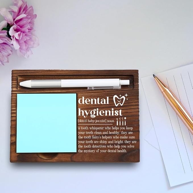 Wooden Sticky Note Holder for Dental Hygienists, Inspirational Office Decor, Gift for Dental Professionals, 16.5 x 12 x 1.5 cm LQQ24