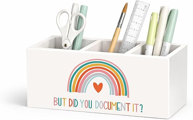 But Did You Document It? Pen Holder, Motivational Desk Organizer, 3 Compartments Wooden Pencil Caddy for Office, Home, Classroom
