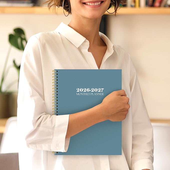 SKYDUE Monthly Planner 2026-2027, 24 Months Calendar Planner 2026-2027, 7.5" x 10" B5 Planner, Twin-wire Spiral Bound, Durable Waterproof Cover, Thick No-Bleed Paper, Blue