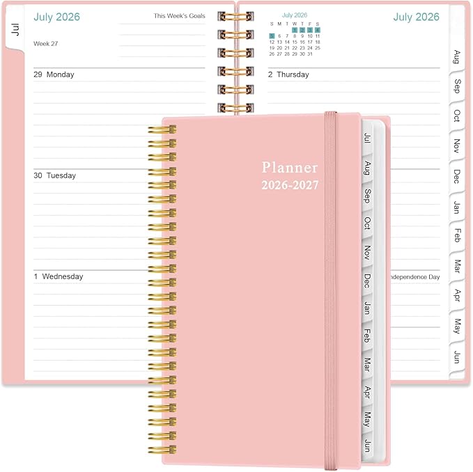 2026-2027 Pocket Planner/Calendar - 2026-2027 Weekly & Monthly Planner from July 2026 to June 2027, 12 Months Tabs, 3.75" x 6.75", Pink